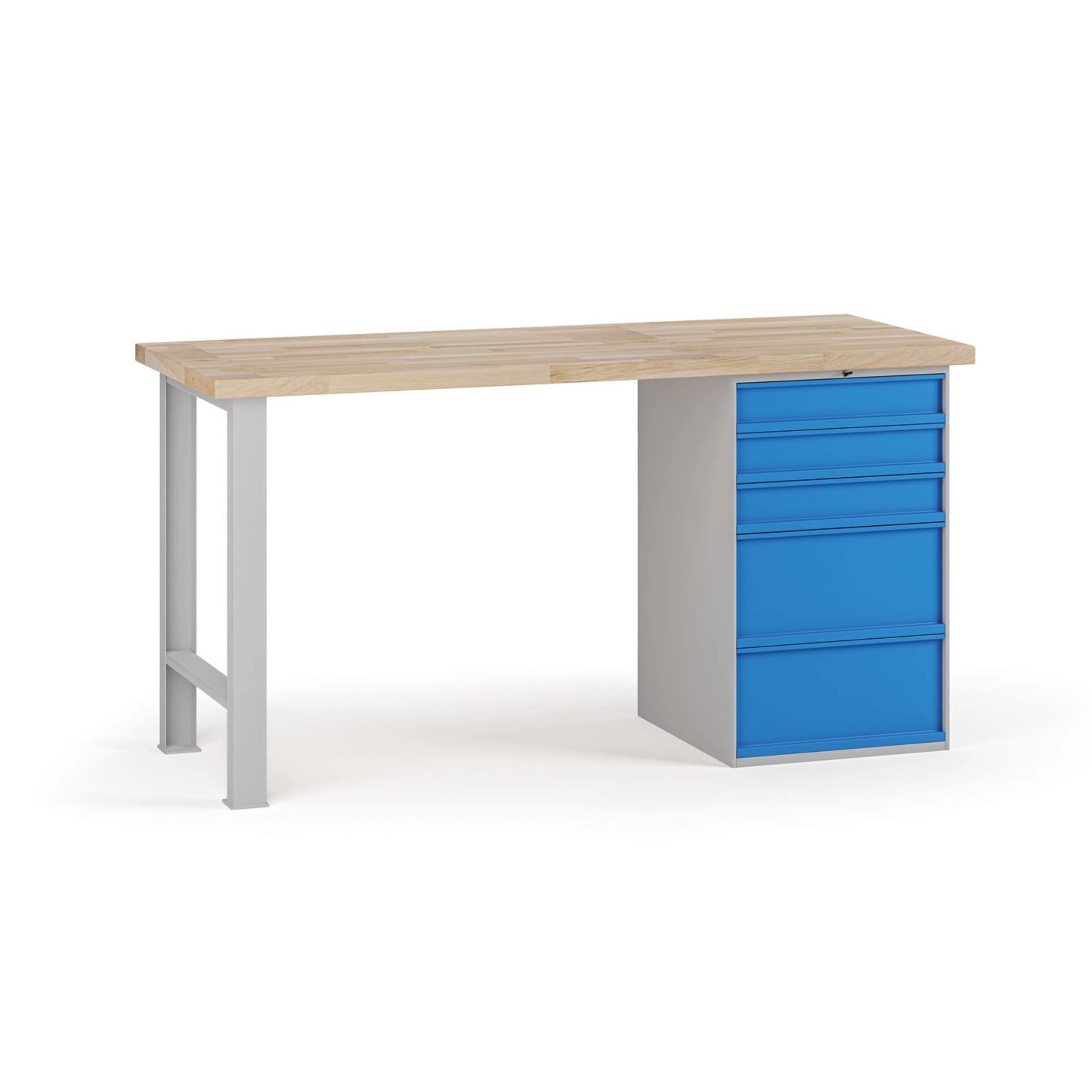Werkbank G7, Buche-Leimholzplatte, 1700 x 800 x 840 mm, 1x Container, 5 Schubladen