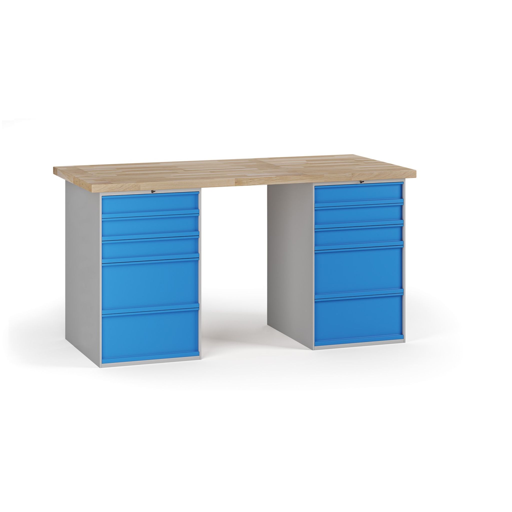 Werkbank G7, Buche-Leimholzplatte, 1700 x 800 x 840 mm, 2x Container, 10 Schubladen