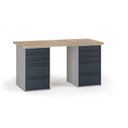Werkbank G7, Buche-Leimholzplatte, 1700 x 800 x 840 mm, 2x Container, 10 Schubladen, Graphit