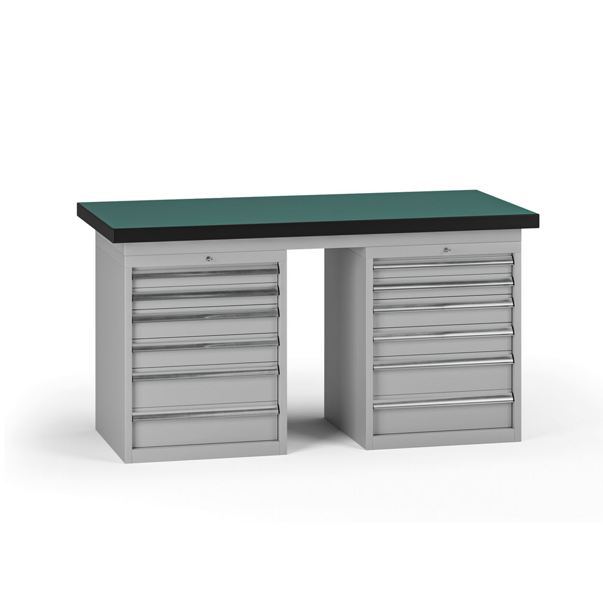 Werkbank G8, 1500 x 750 x 800 mm, 2x Container, 12 Schubladen