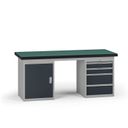 Werkbank G8, 1800 x 750 x 800 mm, 1x Schrank, 1x Container, 4 Schubladen, Graphit