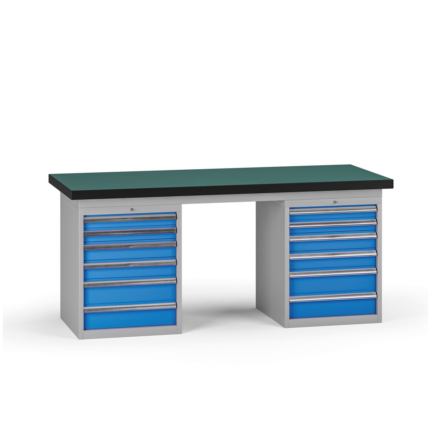 B2B Partner Werkbank G8, 1800 x 750 x 800 mm, 2x Container, 12 Schubladen, blau