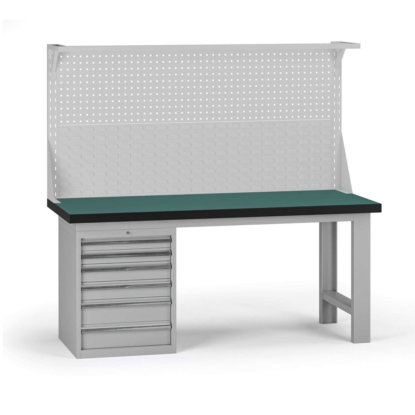 B2B Partner Werkbank G8 mit Aufsatz, 1800 x 750 x 800 mm, 1x Container, 6 Schubladen, grau