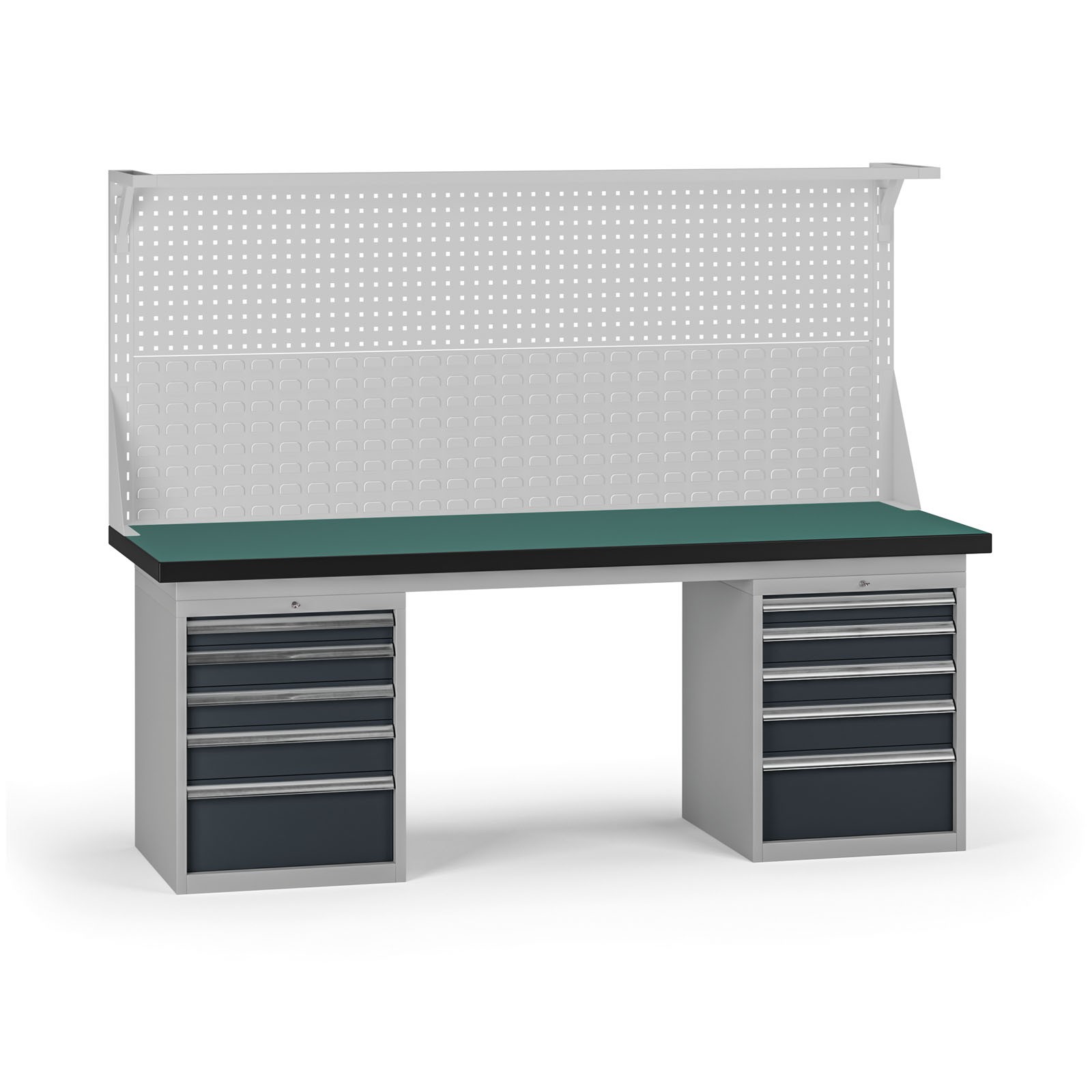 B2B Partner Werkbank G8 mit Aufsatz, 2100 x 750 x 800 mm, 2x Container, 10 Schubladen, Graphit