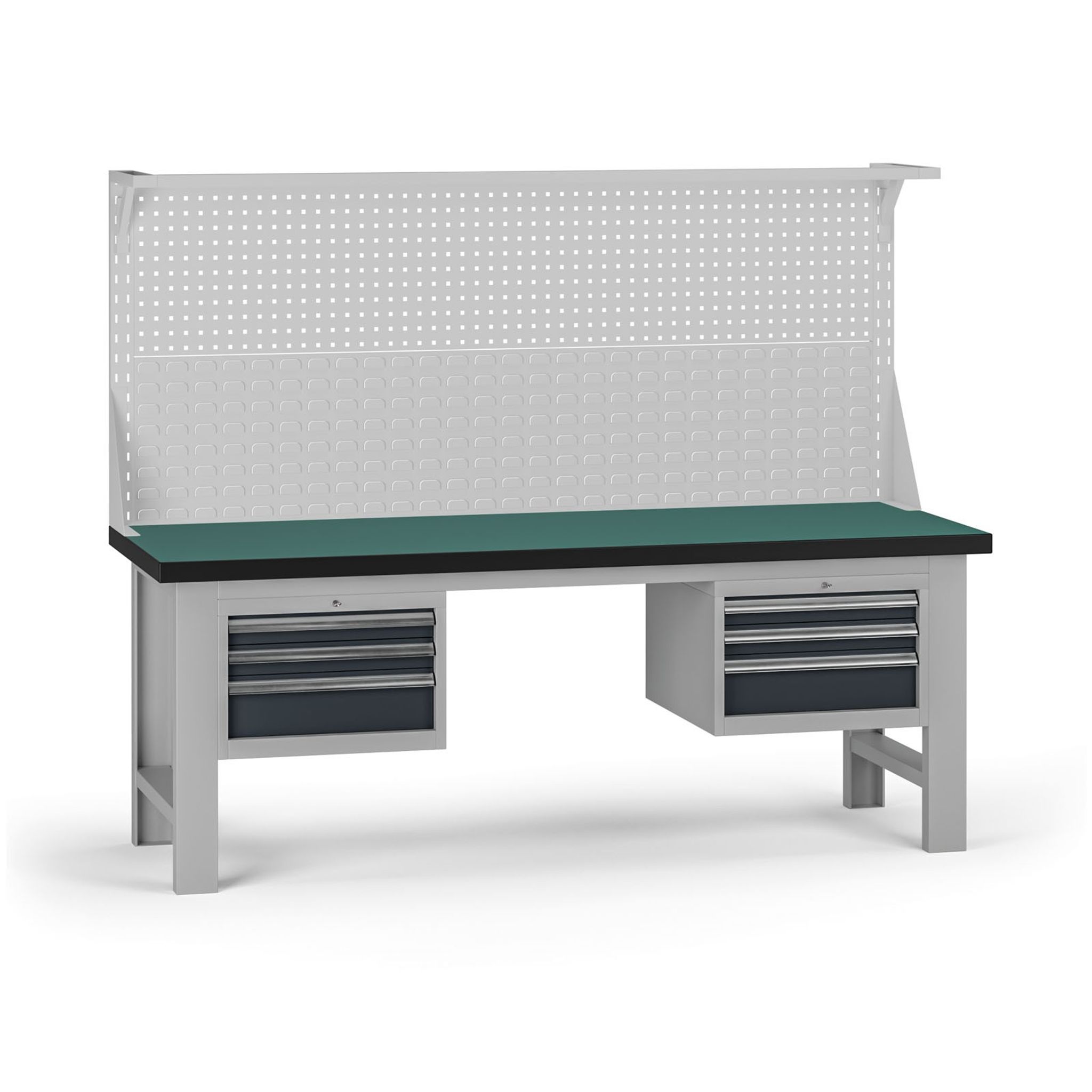 Werkbank G8 mit Aufsatz, 2100 x 750 x 800 mm, 2x Container, 6 Schubladen, Graphit