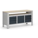 Werkbank G9, 1 obere Ablage, 1 Schrank, 6 Schubladen, höhenverstellbar, 1690 x 595 x 715-975 mm, grau/Graphit