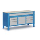 Werkbank G9, 1 Schrank, 9 Schubladen, höhenverstellbar, 1690 x 595 x 715-975 mm, grau/blau