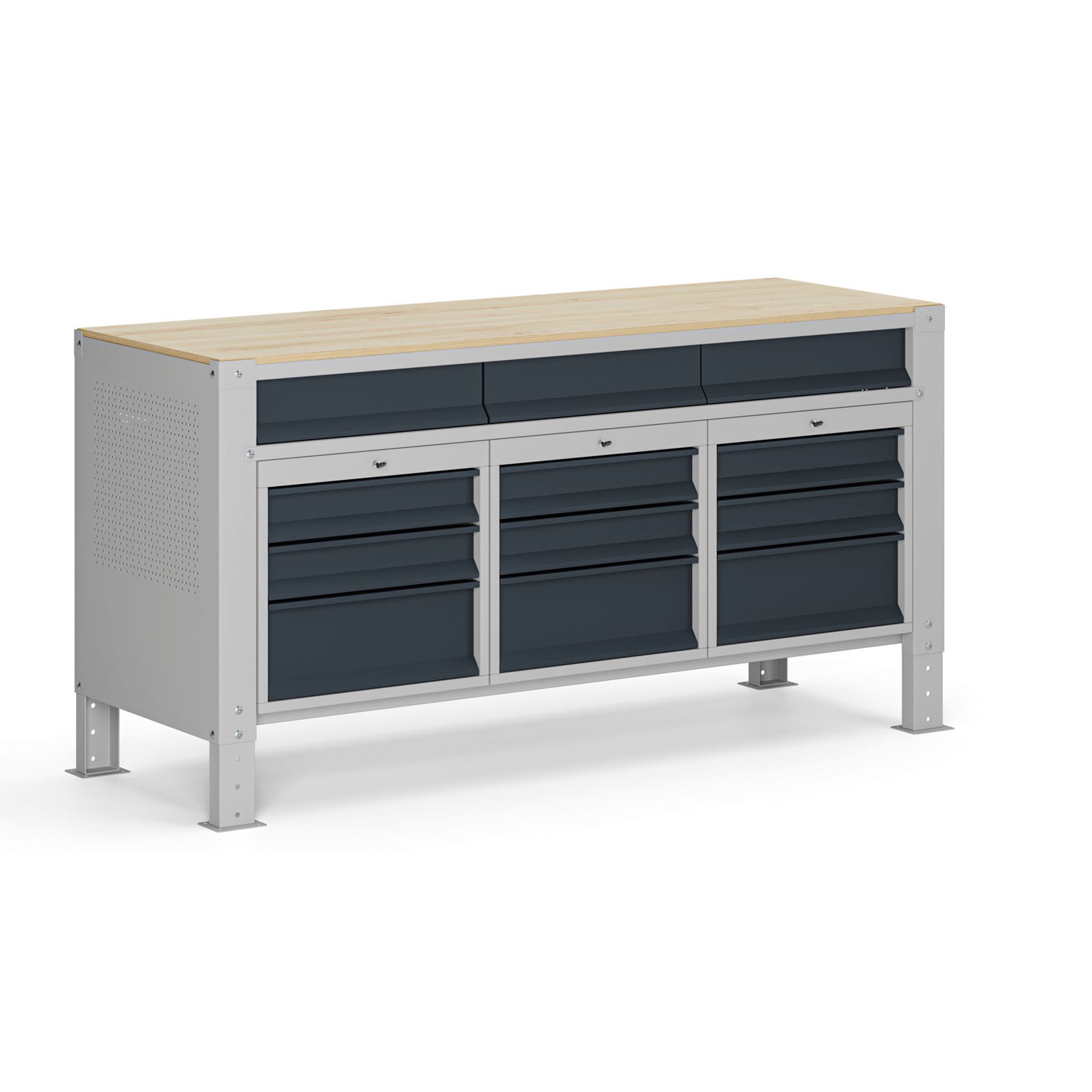 Werkbank G9, 12 Schubladen, höhenverstellbar, 1690 x 595 x 715-975 mm, grau/Graphit Werkbank G9, 12 Schubladen, höhenverstellbar, 1690 x 595 x 715-975 mm, grau/Graphit