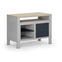 Werkbank G9, 2 Ablagen, 1 Schrank, höhenverstellbar, 1180 x 595 x 715-975 mm, grau/Graphit