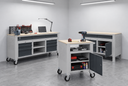 Werkbank G9, 2 Ablagen, 1 Schrank, höhenverstellbar, 1180 x 595 x 715-975 mm, grau/Graphit