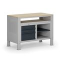 Werkbank G9, 2 Ablagen, 3 Schubladen, höhenverstellbar, 1180 x 595 x 715-975 mm, grau/Graphit