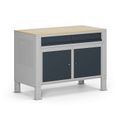Werkbank G9, 2 Schränke, 2 Schubladen, höhenverstellbar, 1180 x 595 x 715-975 mm, grau/Graphit