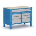 Werkbank G9, 8 Schubladen, höhenverstellbar, 1180 x 595 x 715-975 mm, grau/blau