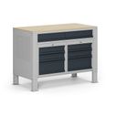 Werkbank G9, 8 Schubladen, höhenverstellbar, 1180 x 595 x 715-975 mm, grau/Graphit