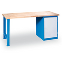 Werkbank GD, Buche-Leimholzplatte, Standbein + Werkzeugschrank, 1200 x 685 x 850 mm, blau