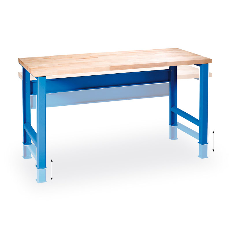 B2B Partner Werkbank GD, höhenverstellbar, Buche-Leimholzplatte, 2000 x 800 x 840 mm, blau