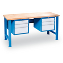 Werkbank GD mit 2 Hängecontainern, Buche-Leimholzplatte, 6 Schubladen, 1700 x 685 x 850 mm, blau