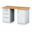 Werkbank MECHANIC, 1500x685x880 mm, 1x 4 Schubladencontainer, 2x Schrank, grau/grau