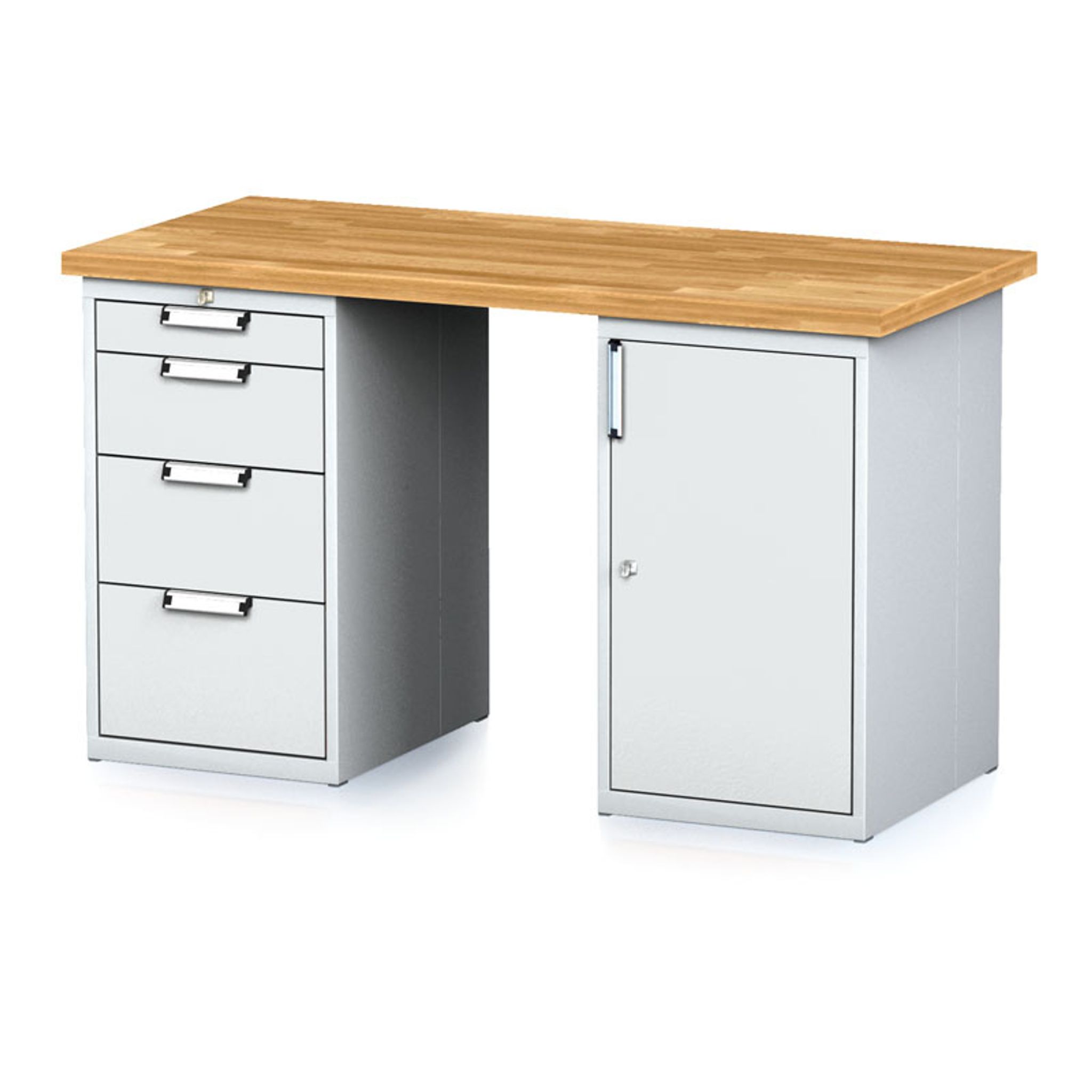 Werkbank MECHANIC, 1500x685x880 mm, 1x 4 Schubladencontainer, 2x Schrank