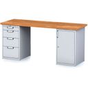 Werkbank MECHANIC, 2000x685x880 mm, 1x 4 Schubladencontainer, 1x Schrank, grau/grau