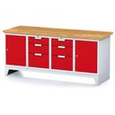 Werkbank MECHANIC, 2000x685x880 mm, 2x 3 Schubladencontainer, 2x Schrank, grau/rot