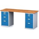 Werkbank MECHANIC, 2000x685x880 mm, 2x 4 Schubladencontainer, grau/blau