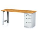 Werkbank MECHANIC, 2000x685x880 mm, höhenverstellbare Unterlage, 1 Schubladencontainer, 4x Schublade, grau/grau