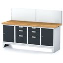 Werkbank MECHANIC mit Aufbau, 2000x685x880 mm, 2x 3 Schubladencontainer, 2x Schrank, grau/Anthrazit