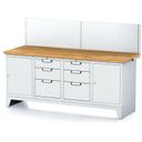 Werkbank MECHANIC mit Aufbau, 2000x685x880 mm, 2x 3 Schubladencontainer, 2x Schrank, grau/grau
