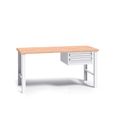 Werkbank mit Holzarbeitsplatte G3, festes Gestell, 1500 mm, 1x 2 Schubladencontainer, grau