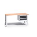 Werkbank mit Holzarbeitsplatte G3, festes Gestell, 1500 mm, 1x 3 Schubladencontainer, Graphit