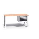 Werkbank mit Holzarbeitsplatte G3, festes Gestell, 1500 mm, 1x 4 Schubladencontainer, Graphit