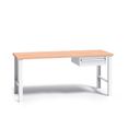 Werkbank mit Holzarbeitsplatte G3, festes Gestell, 1700 mm, 1x 1 Schubladencontainer, grau