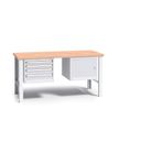 Werkbank mit Holzarbeitsplatte G3, festes Gestell, 1700 mm, 1x 4 Schubladencontainer, 1x Schrank, grau