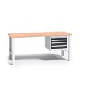 Werkbank mit Holzarbeitsplatte G3, festes Gestell, 1700 mm, 1x 4 Schubladencontainer, Graphit