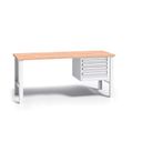 Werkbank mit Holzarbeitsplatte G3, festes Gestell, 1700 mm, 1x 4 Schubladencontainer, grau