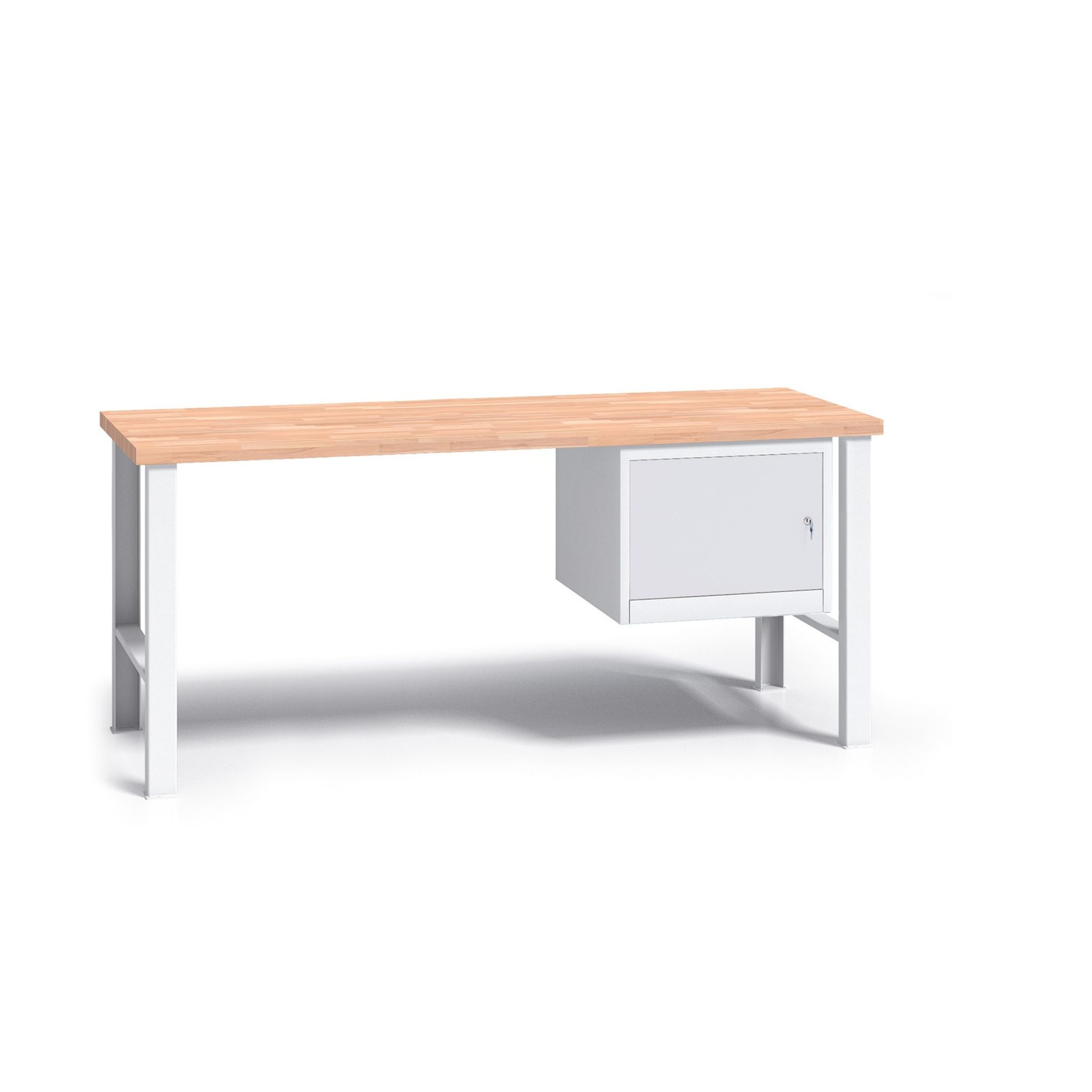 Werkbank mit Holzarbeitsplatte G3, festes Gestell, 1700 mm, 1x Schrank, grau