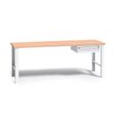 Werkbank mit Holzarbeitsplatte G3, festes Gestell, 2000 mm, 1x 1 Schubladencontainer, grau
