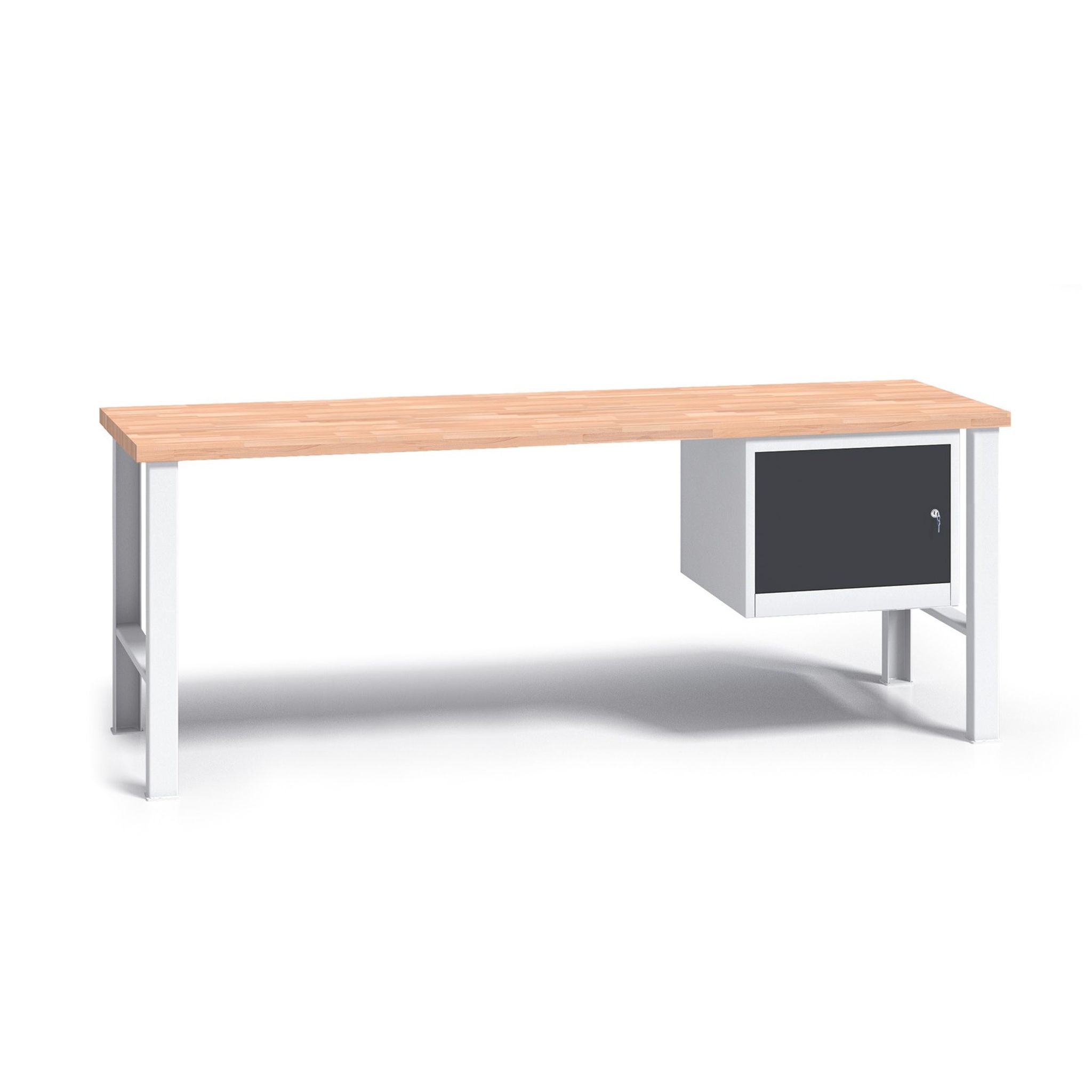 Werkbank mit Holzarbeitsplatte G3, festes Gestell, 2000x685x840 mm, 1x Schrank