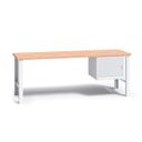Werkbank mit Holzarbeitsplatte G3, festes Gestell, 2000 mm, 1x Schrank, grau