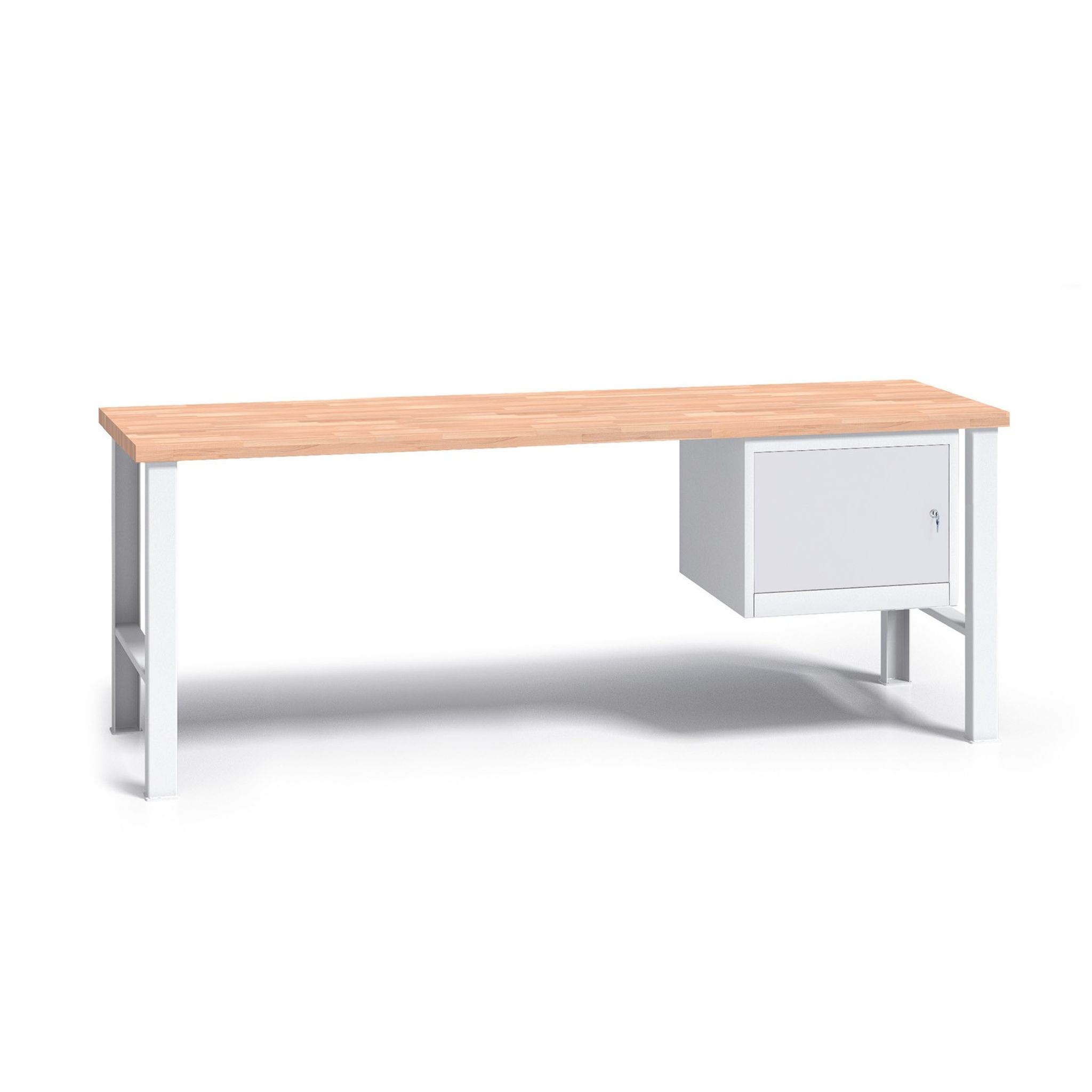 Werkbank mit Holzarbeitsplatte G3, festes Gestell, 2000 mm, 1x Schrank, grau