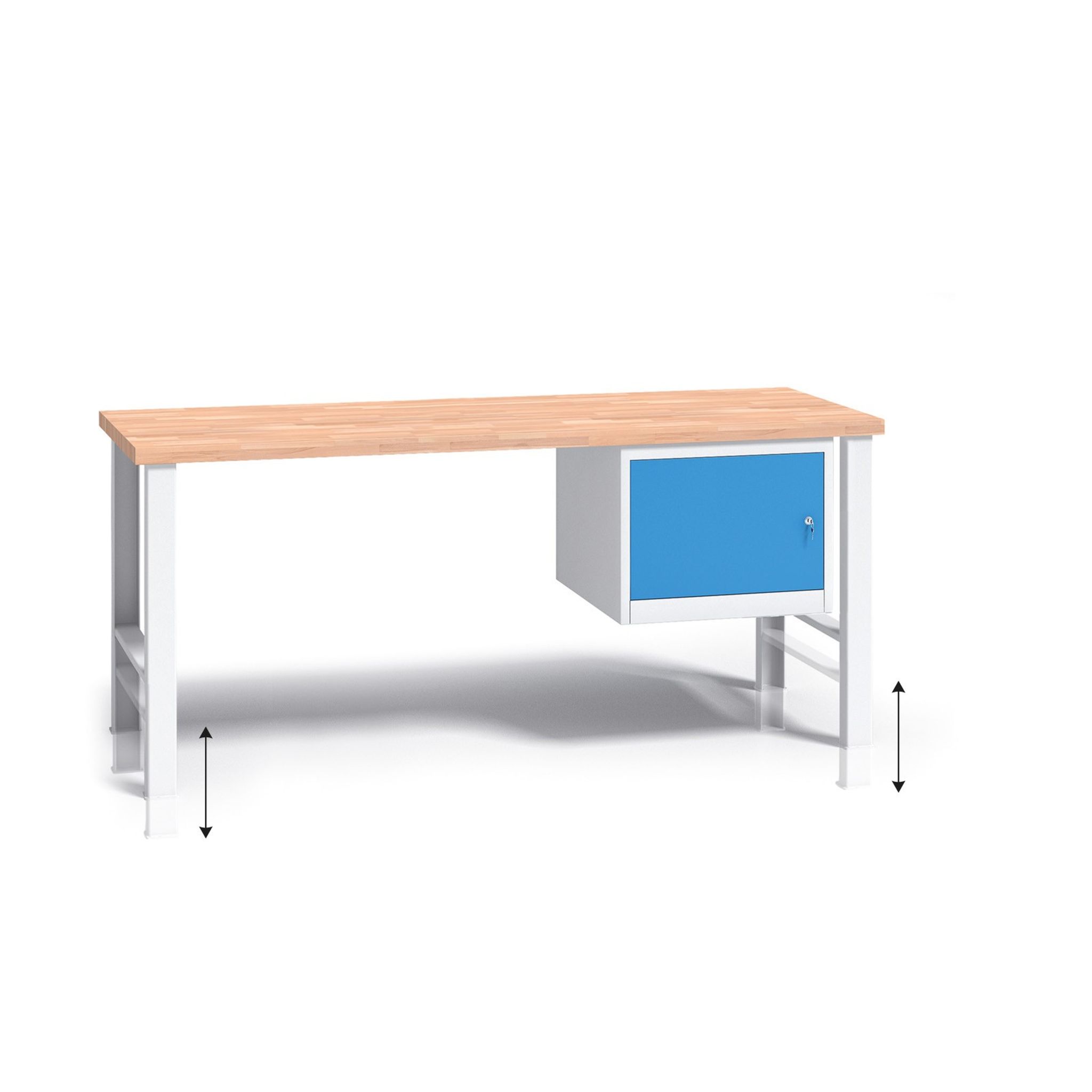 Werkbank mit Holzarbeitsplatte G3, höhenverstellbar, 1700x685x840-1050 mm, 1x Schrank Werkbank mit Holzarbeitsplatte G3, höhenverstellbar, 1700x685x840-1050 mm, 1x Schrank