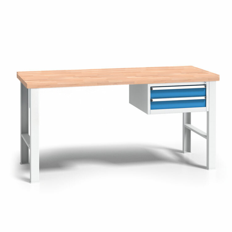 B2B Partner Werkbank WL mit Holzarbeitsplatte, höhenverstellbar, 1700x685x840-1050 mm, 1x 2 Schubladencontainer