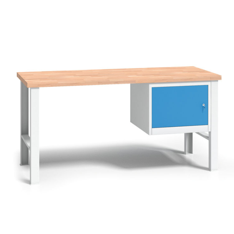 B2B Partner Werkbank WL mit Holzarbeitsplatte, höhenverstellbar, 1700x685x840-1050 mm, 1x Schrank