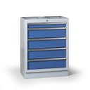 Werkstatt-Schubladenbox für G2-Arbeitsplatte, 5 Schubladen, 680 x 455 x 910 mm, blau