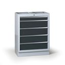 Werkstatt-Schubladenbox für G2-Arbeitsplatte, 5 Schubladen, 680 x 455 x 910 mm, Graphit