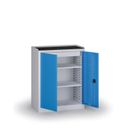 Werkstattschrank, 2 Regalböden + 1 Schublade, 1180 × 950 × 500 mm, blaue Tür