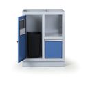 Werkstattschrank mit Abfalleimer für Arbeitsplatte G2, 680 x 455 x 910 mm, blau