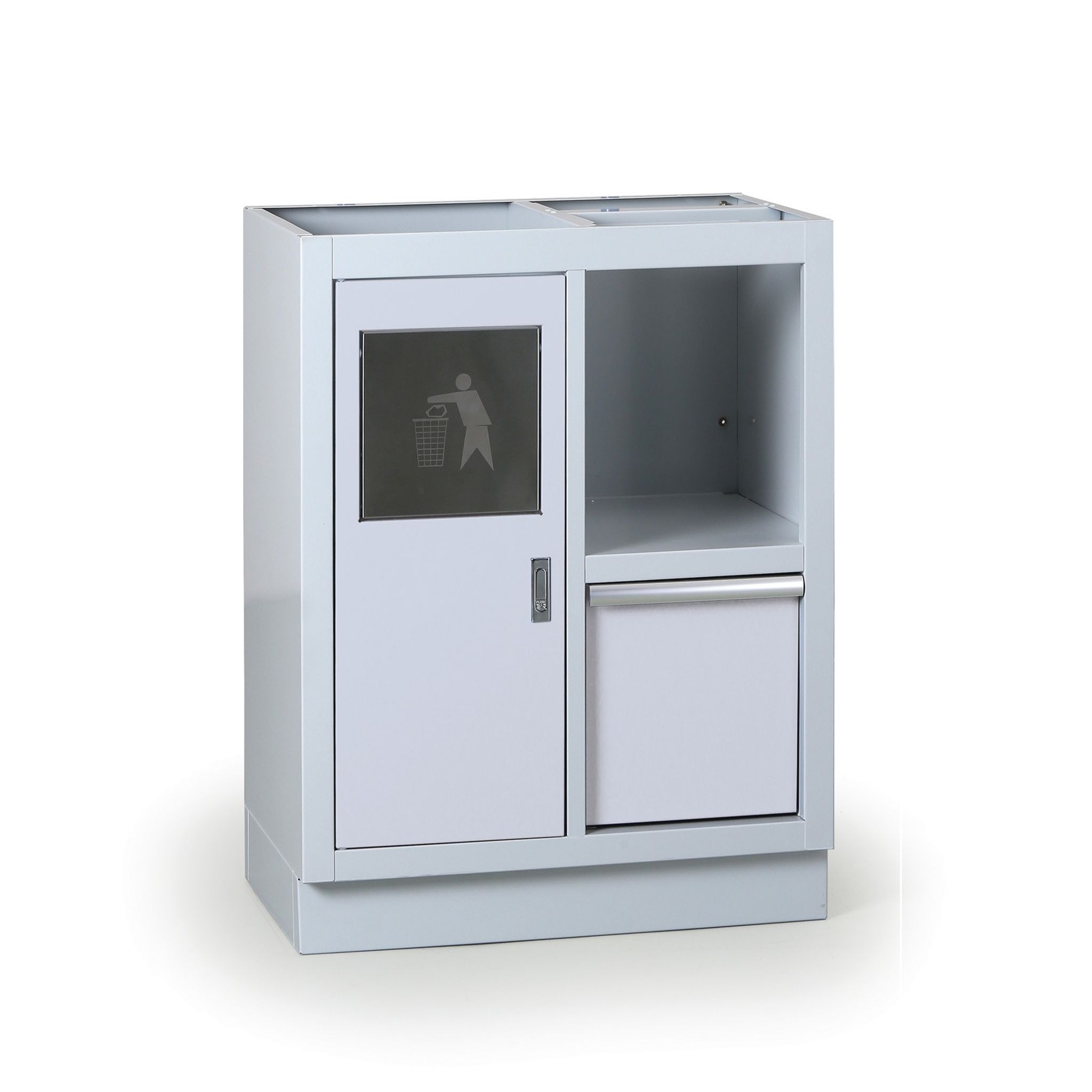 Werkstattschrank mit Abfalleimer für Arbeitsplatte G2, 680 x 455 x 910 mm, grau