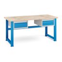 Werkstatttisch KOVONA, 2 Schubladen, Buche-Massiv-Platte, feste Beine, 1700 mm